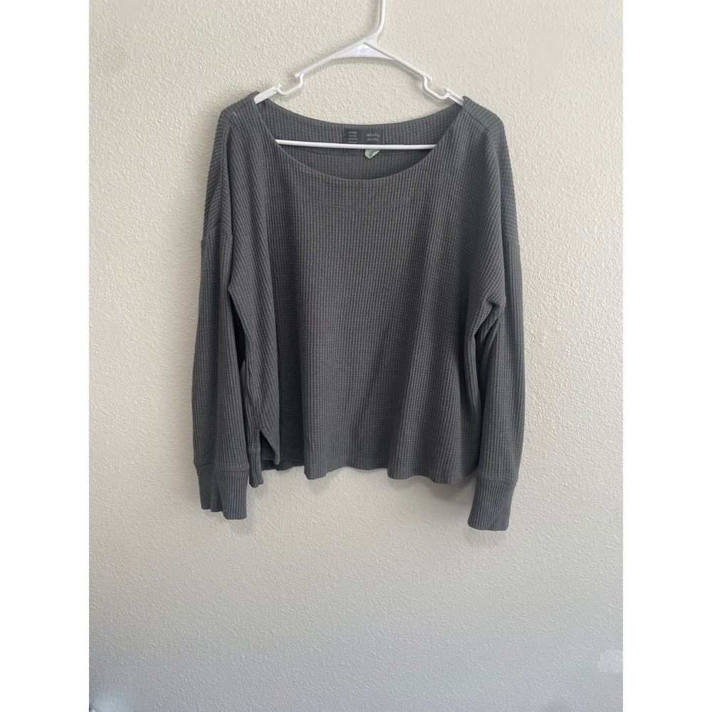 Saturday Sunday Anthropologie Women M Thermal Top Gray EUC Waffle Knit Boat